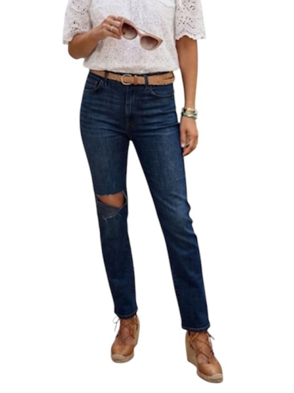 7 For All Mankind Blue Denim Easy Slim Cotton Straight Leg Jeans Size: 26